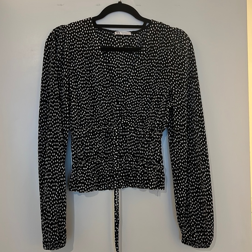Zara ruched polka dot top